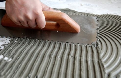 Tile adhesive application